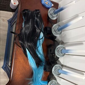 Black and Blue Clip in Hair Extension 22”